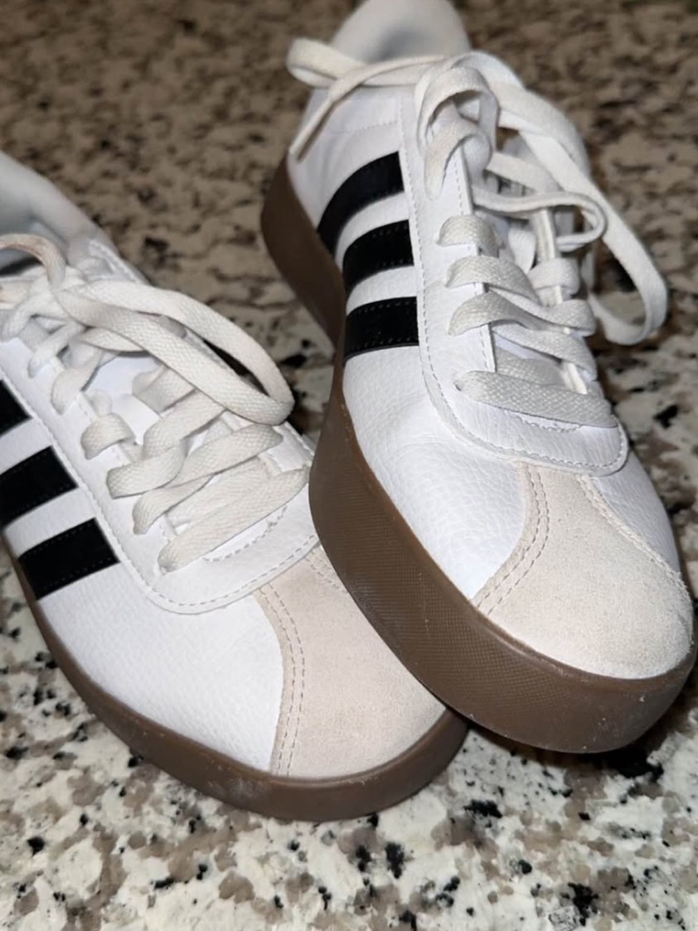 adidas White Sneakers with Black Stripes and Gum Platform Sole just like new